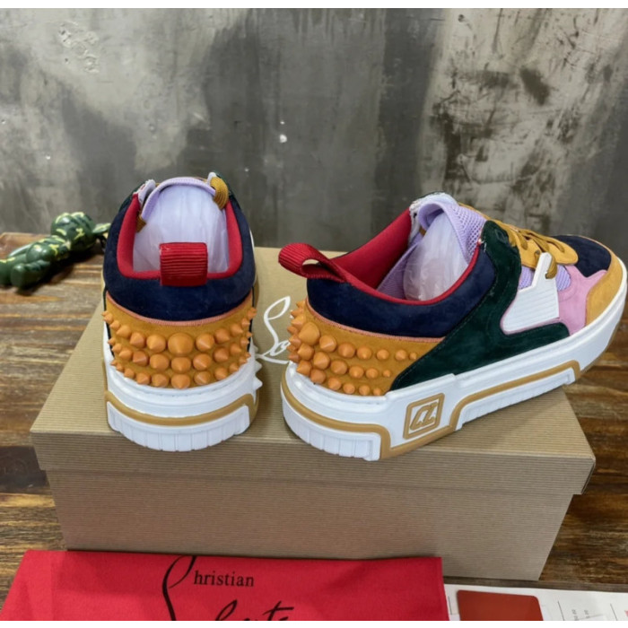 Christian Louboutin Retro Multi‑Tone Suede Mesh Spiked Chunky Low‑Top Sneakers