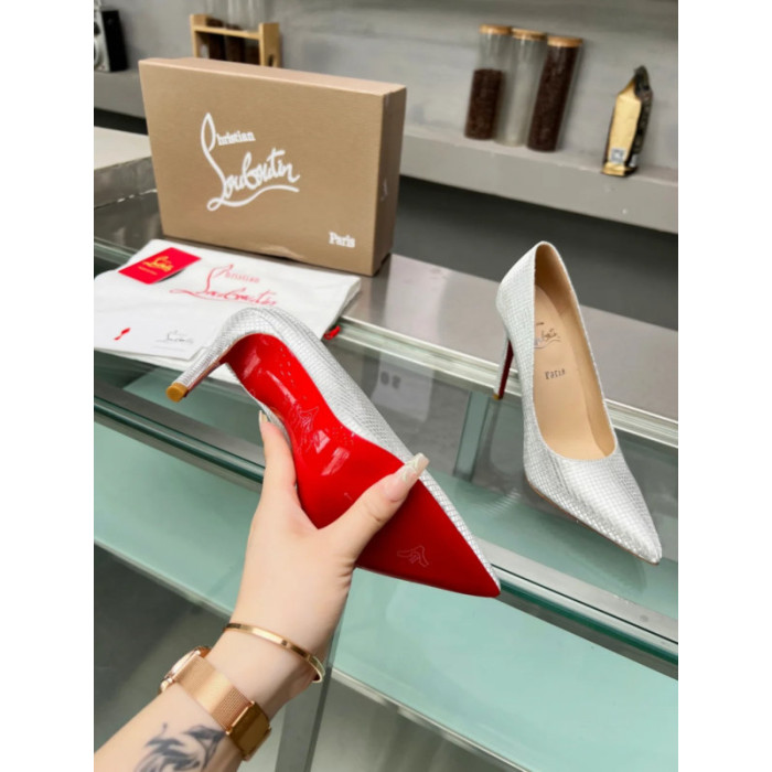Christian Louboutin Silver Textured Leather Pointed‑Toe 120mm High Heel Pumps
