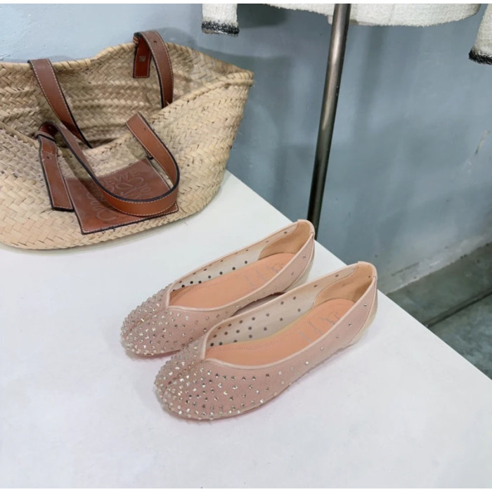 Christian Louboutin Nude Mesh Crystal‑Embellished Split‑Toe Ballet Flats