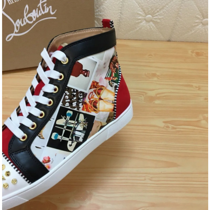 Christian Louboutin Printed Canvas Spiked‑Toe High‑Top Sneakers