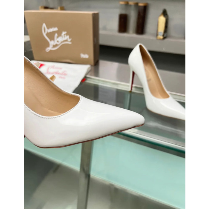 Christian Louboutin White Patent Leather Pointed‑Toe 120mm High Heel Pumps