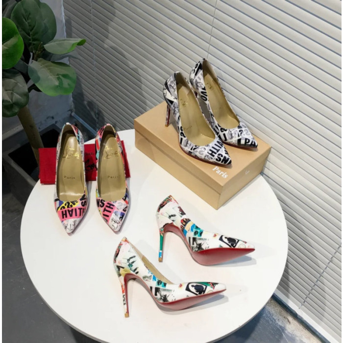 Christian Louboutin Graffiti‑Print Pointed Toe 100mm Stiletto heel Pumps