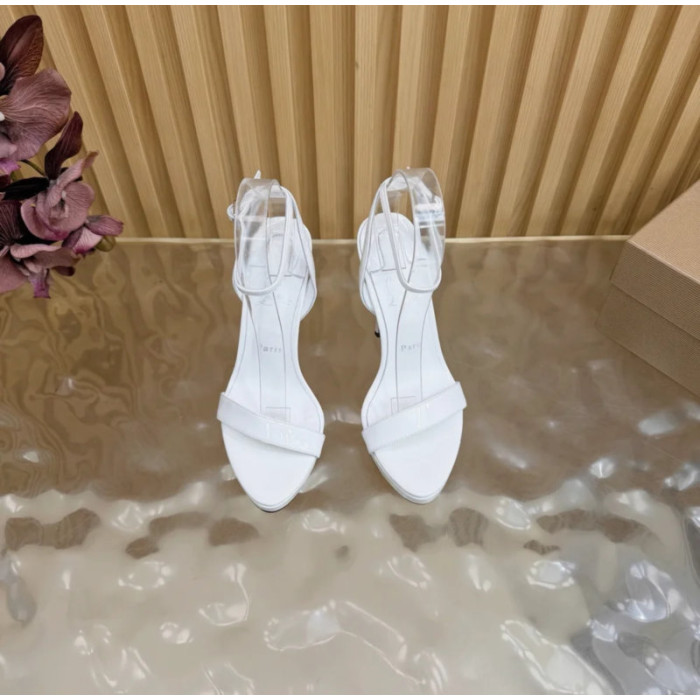 Christian Louboutin White Patent Leather Ankle‑Strap Platform High‑Heel Sandals 120mm heel