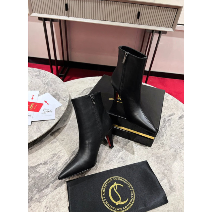 Christian Louboutin Black Leather 85mm Stiletto Heel Pointed Toe Ankle Boots
