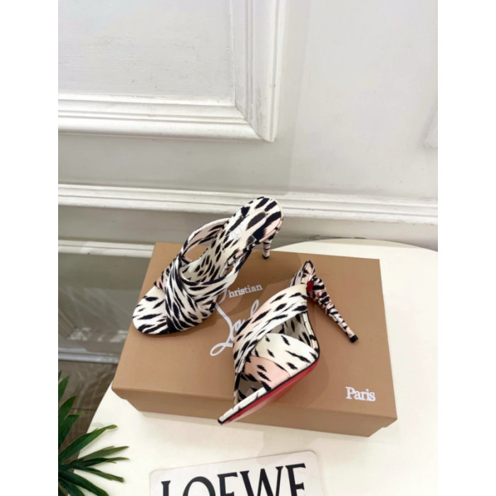 Christian Louboutin Leopard‑Print Satin Twist‑Strap Mule High‑Heel Sandals