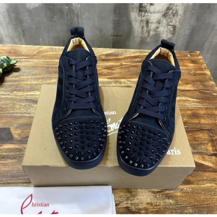 Christian Louboutin Navy Suede Black‑Spiked Low‑Top Sneakers