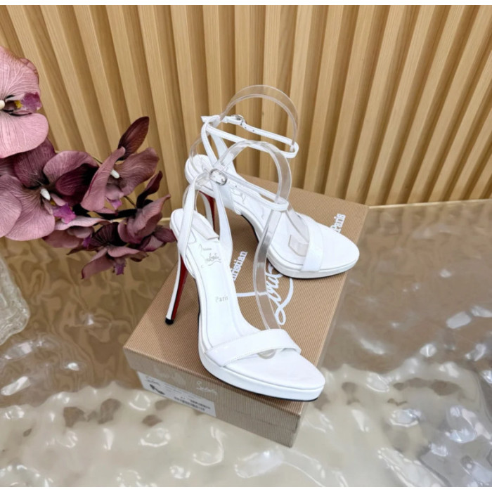 Christian Louboutin White Patent Leather Ankle‑Strap Platform High‑Heel Sandals 120mm heel