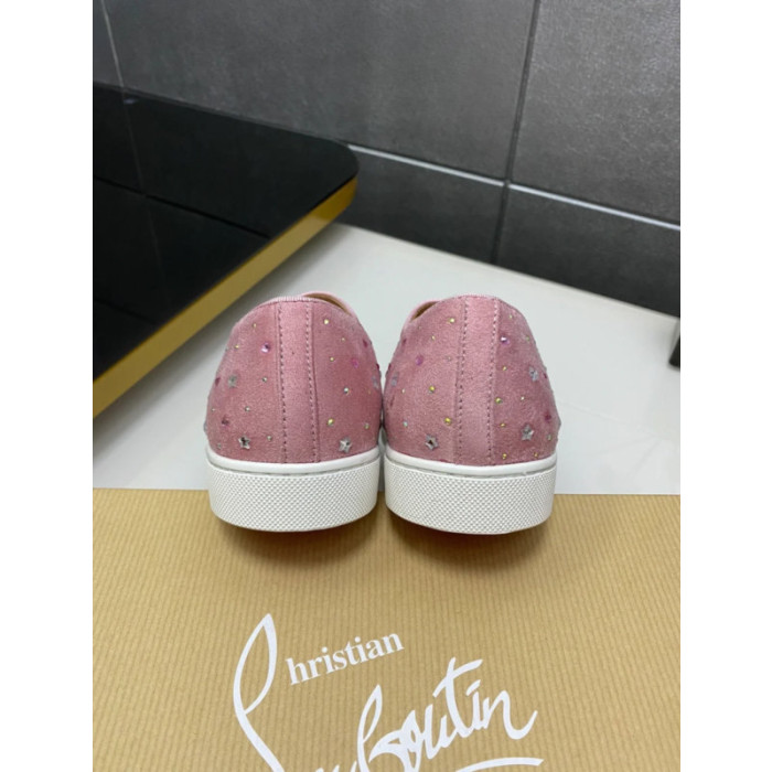 Christian Louboutin Pink Suede Crystal‑Embellished Slip‑On Sneakers