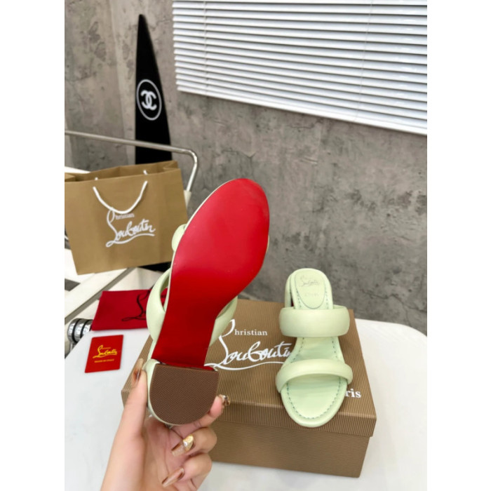 Christian Louboutin Mint Green Leather 55mm heel Slide Sandals