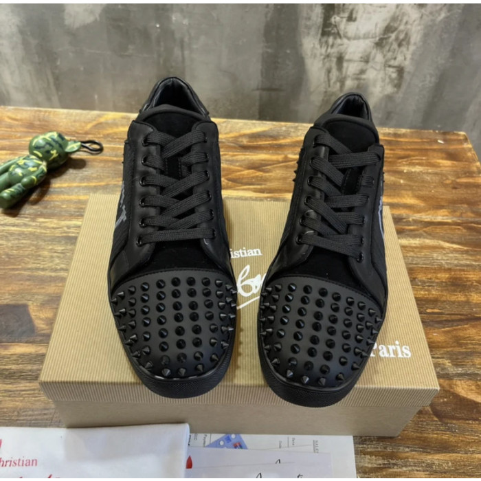 Christian Louboutin Black CL‑Logo Spiked Low‑Top Sneakers