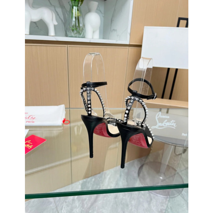 Christian Louboutin Black Spiked Ankle‑Strap 100mm heel Sandal