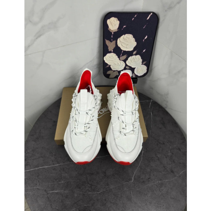 Christian Louboutin White Bubble‑Sole Lace‑Up Chunky Sneakers Red Inner Lining