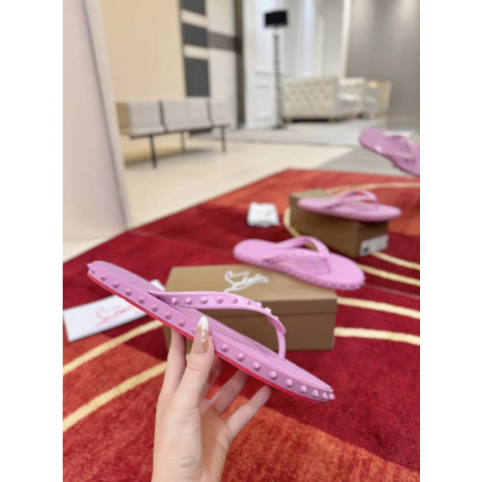 Christian Louboutin Pink Rubber Stud‑Decorated Flip‑Flops