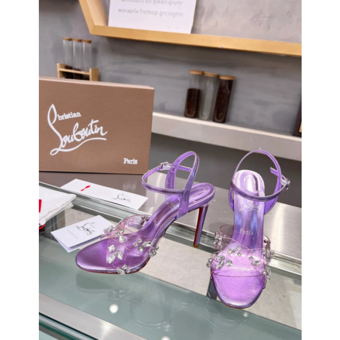 Christian Louboutin Purple Metallic Crystal Embellished Slingback Sandal 100mm heel