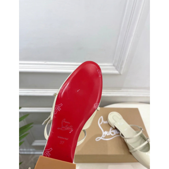 Christian Louboutin Cream Patent Leather Slingback Mary Jane Flat Mules