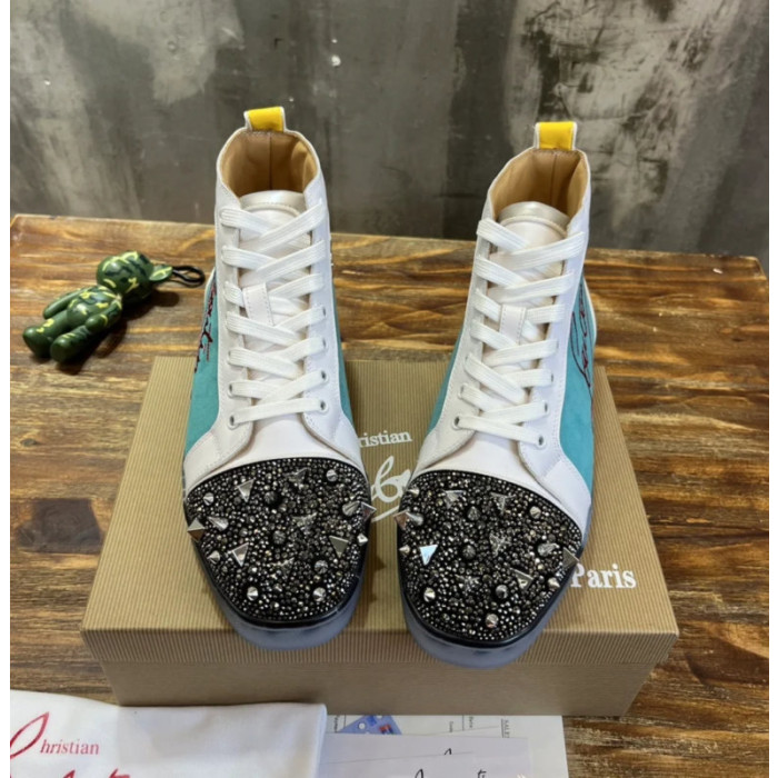 Christian Louboutin Multicolor Mixed‑Media Spiked High‑Top Sneakers