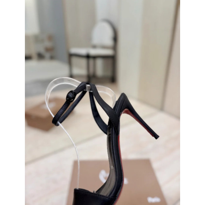 Christian Louboutin Black Satin 100mm Stiletto Heel Ankle‑Strap Open‑Toe Sandals