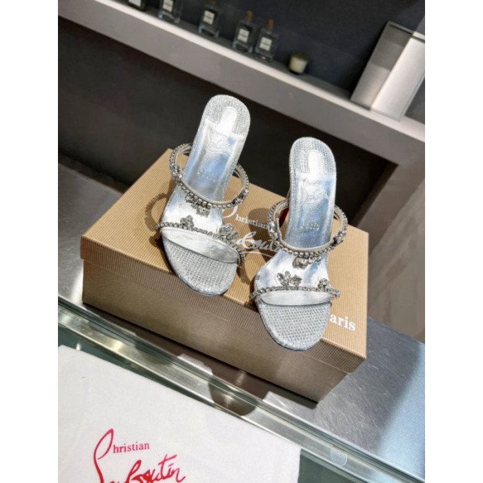 Christian Louboutin Silver Crystal Mule Sandal 100mm heel