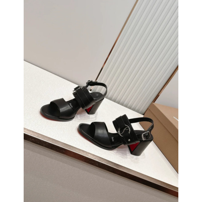 Christian Louboutin Black Leather Metal‑Ring Block Heel Sandals