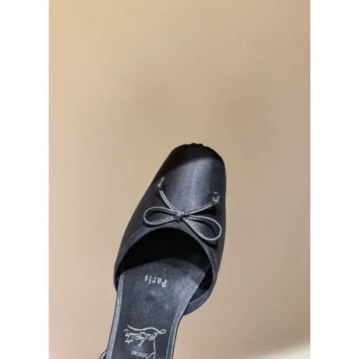 Christian Louboutin Black Satin Tie‑Ankle Ballet Flat Sandals