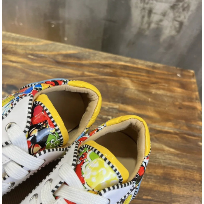 Christian Louboutin Multicolor Graffiti Print Spiked Low‑Top Sneakers