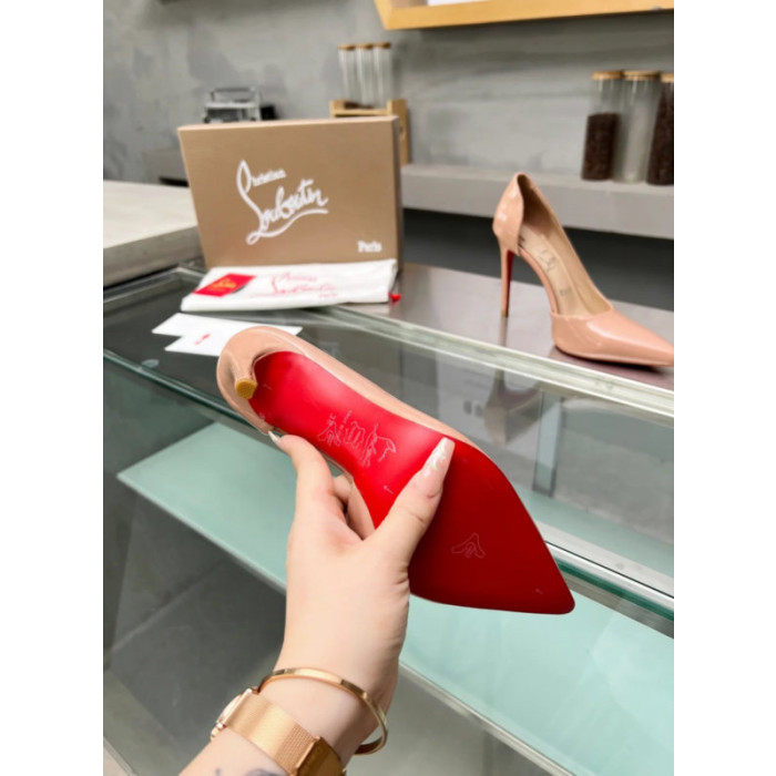 Christian Louboutin Nude Patent Leather Half‑d'Orsay Pointed‑Toe 100mm heel Pumps