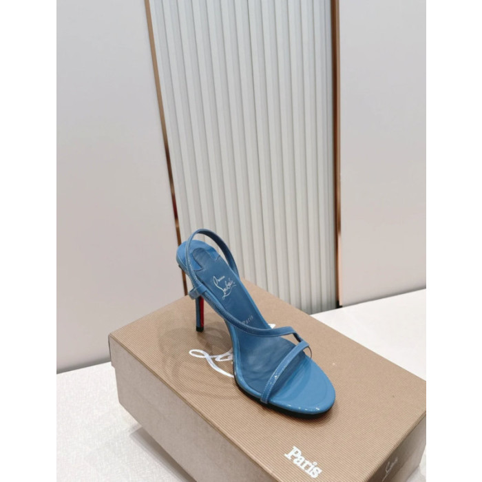 Christian Louboutin Blue Patent Leather 100mm Stiletto Heel Slingback Sandals