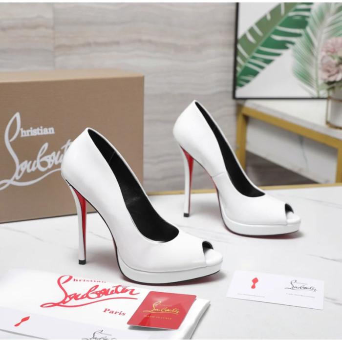 Christian Louboutin Lady Z 120 White Patent Peep‑Toe Platform Stiletto Heel Pumps