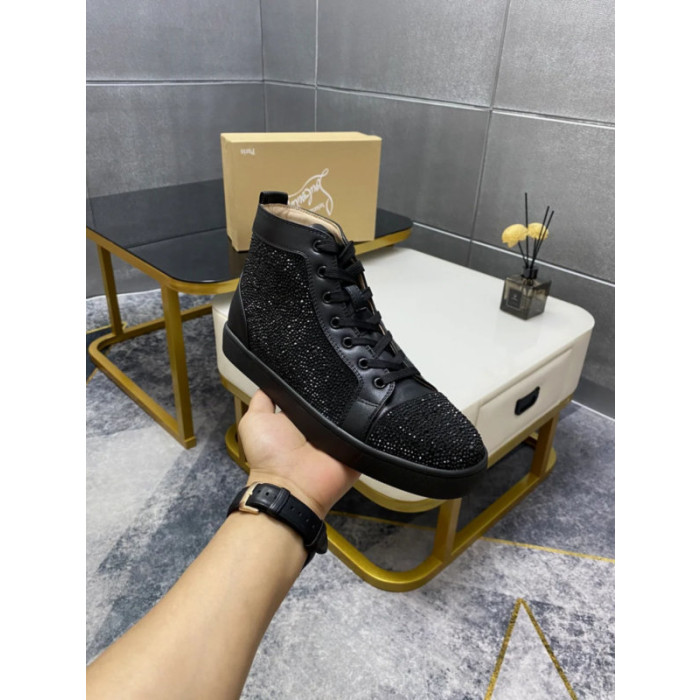 Christian Louboutin Black Strass Rhinestone High‑Top Sneakers