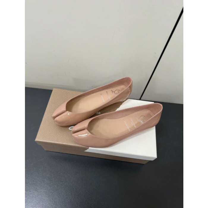 Christian Louboutin Nude Patent Leather Tabi Split‑Toe Flat Shoes