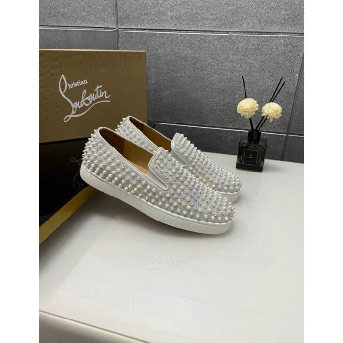 Christian Louboutin Iridescent Spike‑Decorated Slip‑On Sneakers