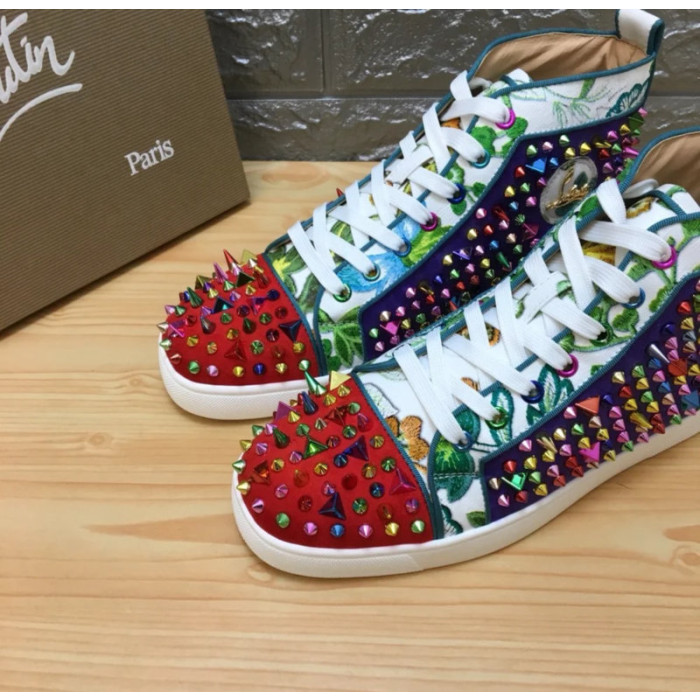 Christian Louboutin Floral Print Multicolor Spiked 20mm High‑Top Sneakers