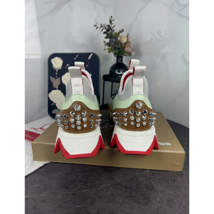 Christian Louboutin Multicolor Leather Slip‑On Spiked Sneakers Red Shark‑Tooth Sole