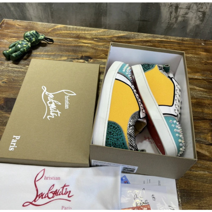 Christian Louboutin Color‑Block Spiked Rhinestone Low‑Top Sneakers