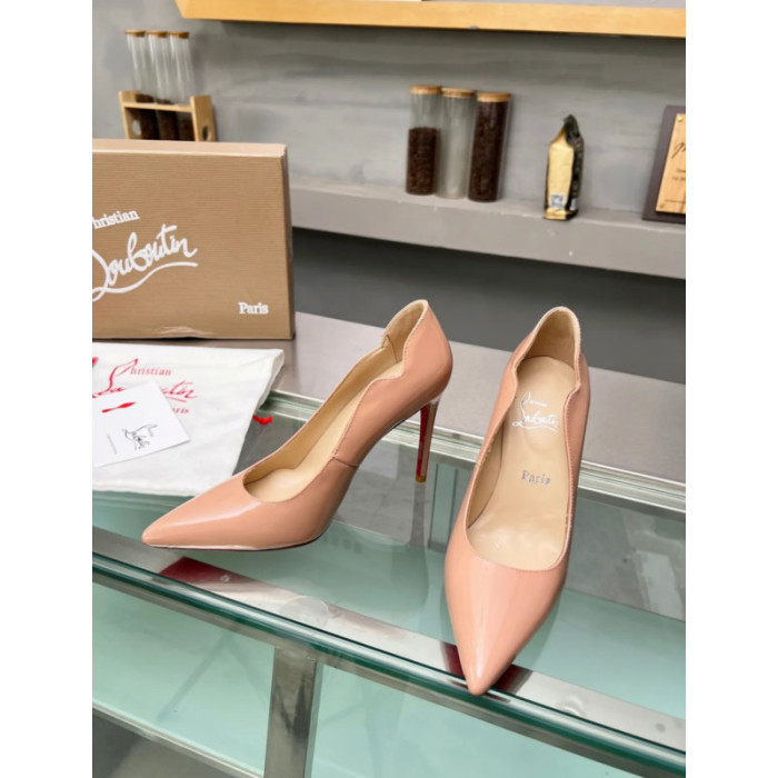 Christian Louboutin Nude Patent Leather Scalloped Pointed‑Toe 120mm High Heel Pumps