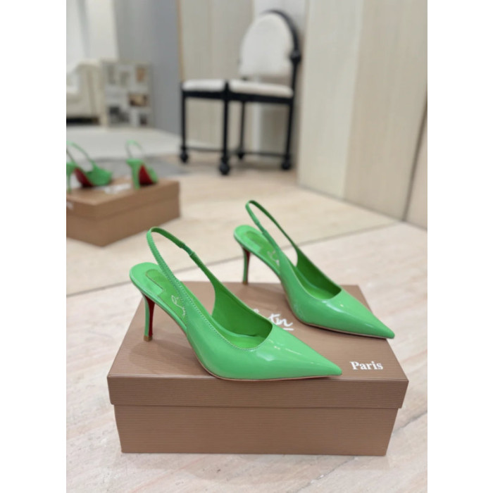 Christian Louboutin Green Patent Leather 85mm Pointed‑Toe Slingback Stiletto Heel Pumps