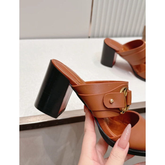 Christian Louboutin Brown Leather 85mm Block‑Heel Mule Sandals