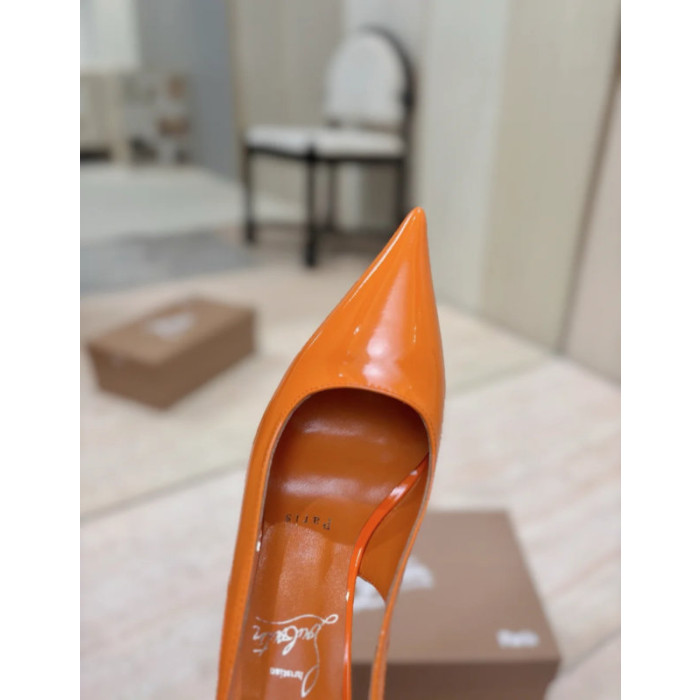 Christian Louboutin Orange Patent Leather 100mm Stiletto Heel Slingback Pumps