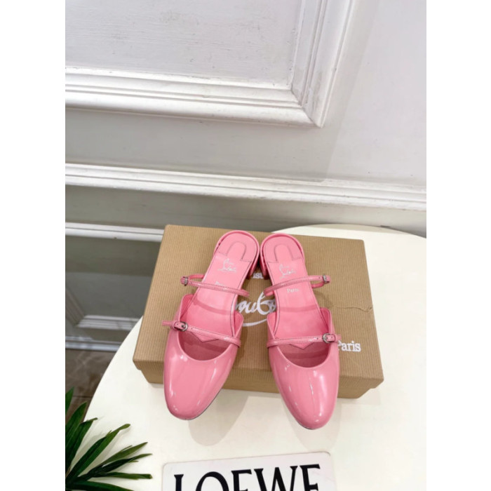 Christian Louboutin Pink Patent Leather Slingback Mary Jane Flat Mules