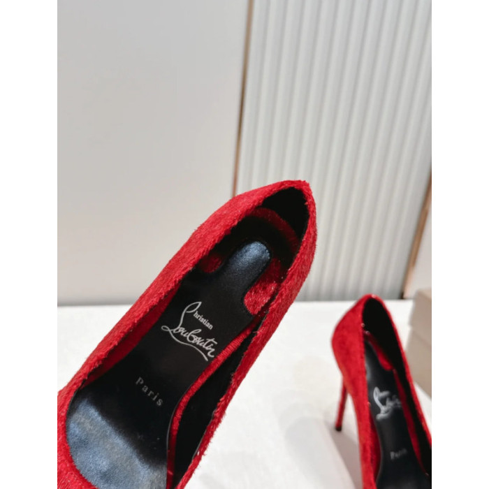 Christian Louboutin Red Glitter Velour 120mm Stiletto Heel So Kate Pumps