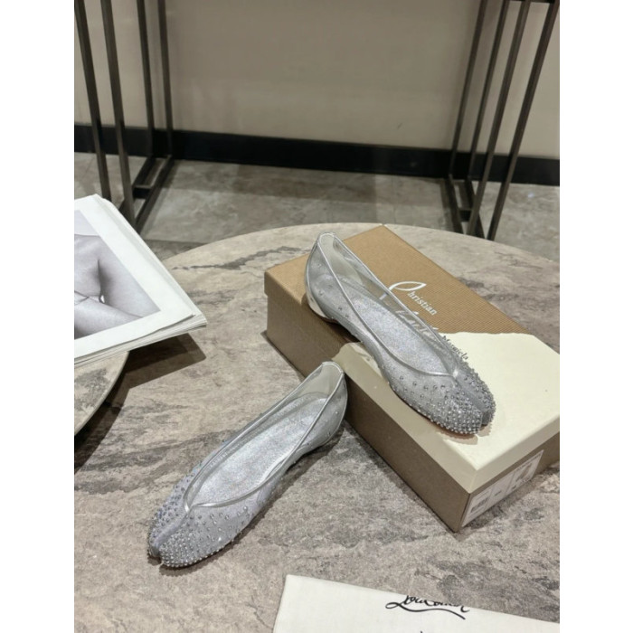 Christian Louboutin × Maison Margiela Silver Mesh Crystal Tabi Split‑Toe Flat Shoes