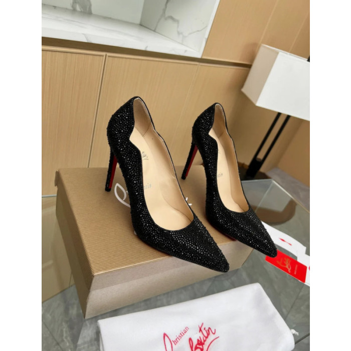 Christian Louboutin Black Crystal‑Encrusted Scalloped 100mm heel Pump