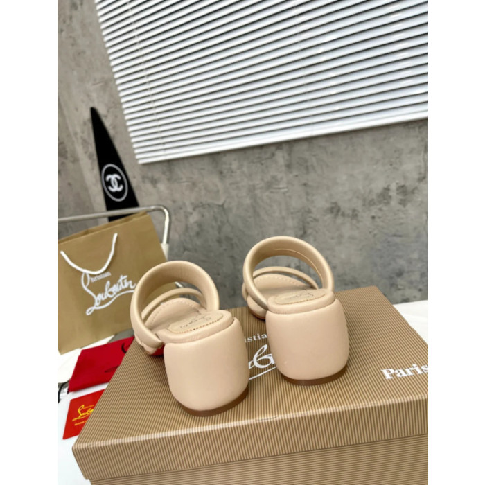 Christian Louboutin Beige Leather 55mm heel Slide Sandals