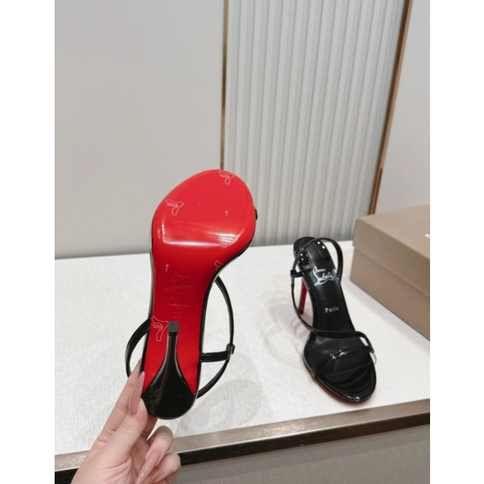 Christian Louboutin Black Patent Leather 100mm Stiletto Heel Slingback Sandals