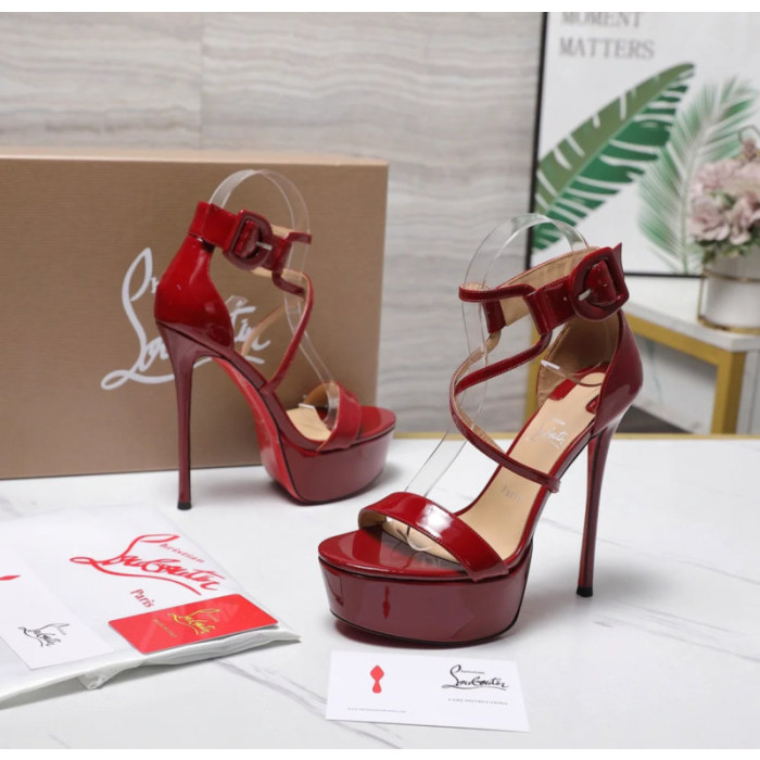 Christian Louboutin Red Patent Ankle‑Strap Platform Stiletto Heel Sandals