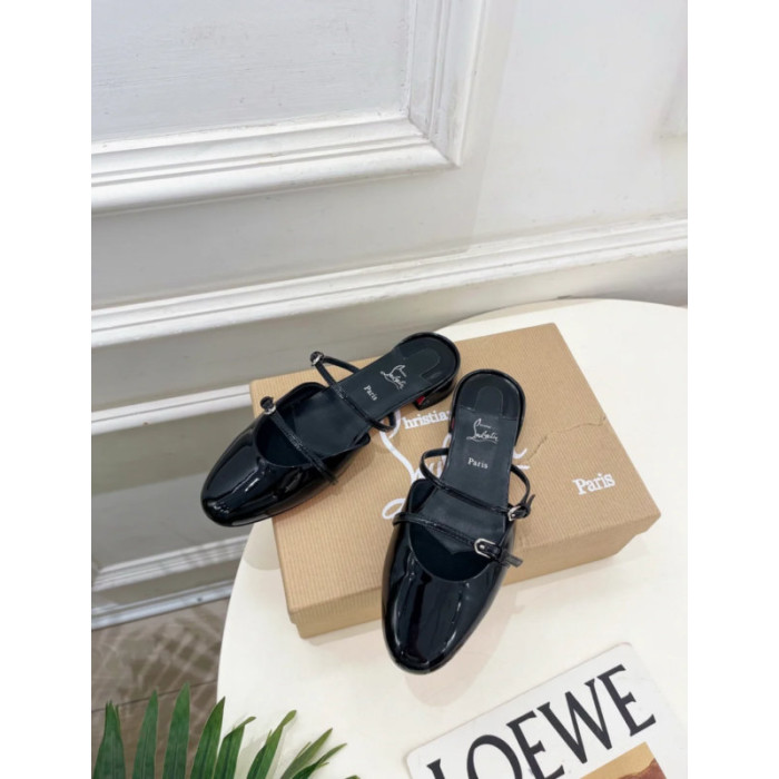 Christian Louboutin Black Patent Leather Slingback Flat Mule Flats