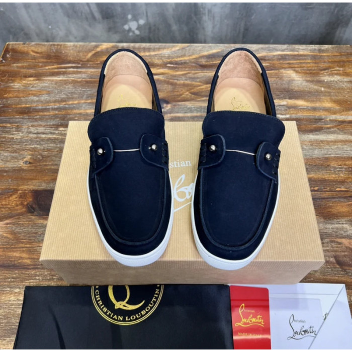 Christian Louboutin Black Nubuck Metal‑Stud Slip‑On Loafers