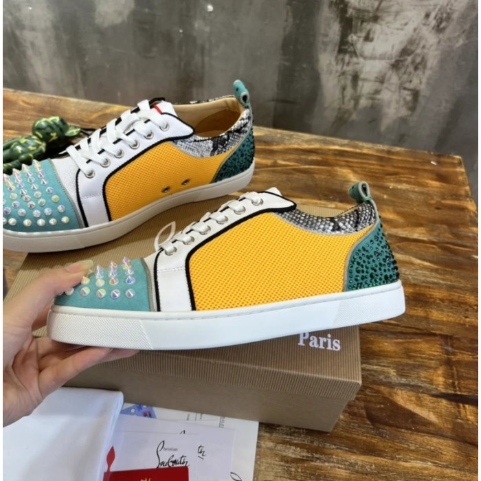 Christian Louboutin Color‑Block Spiked Rhinestone Low‑Top Sneakers