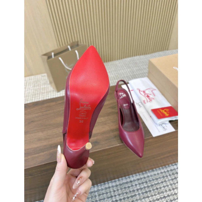 Christian Louboutin Burgundy Leather 85mm Pointed Toe Slingback Pumps