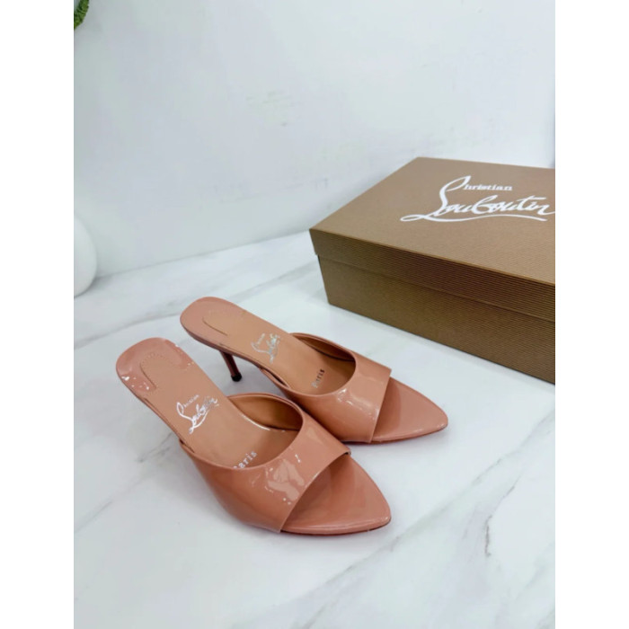 Christian Louboutin Nude Patent 70mm Peep‑Toe Heel Mule Sandals